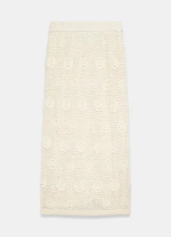 Neutral Sequin Floral Crochet Midi Skirt