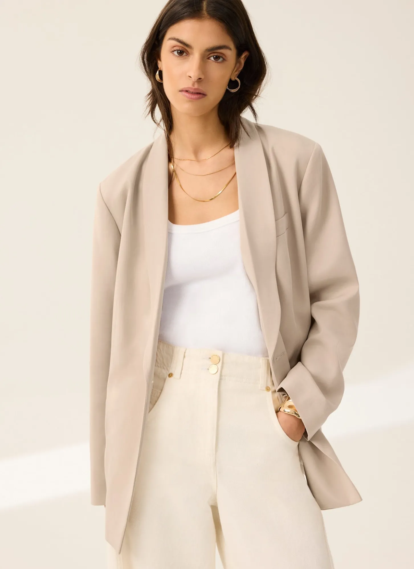 Neutral Single Breasted Blazer