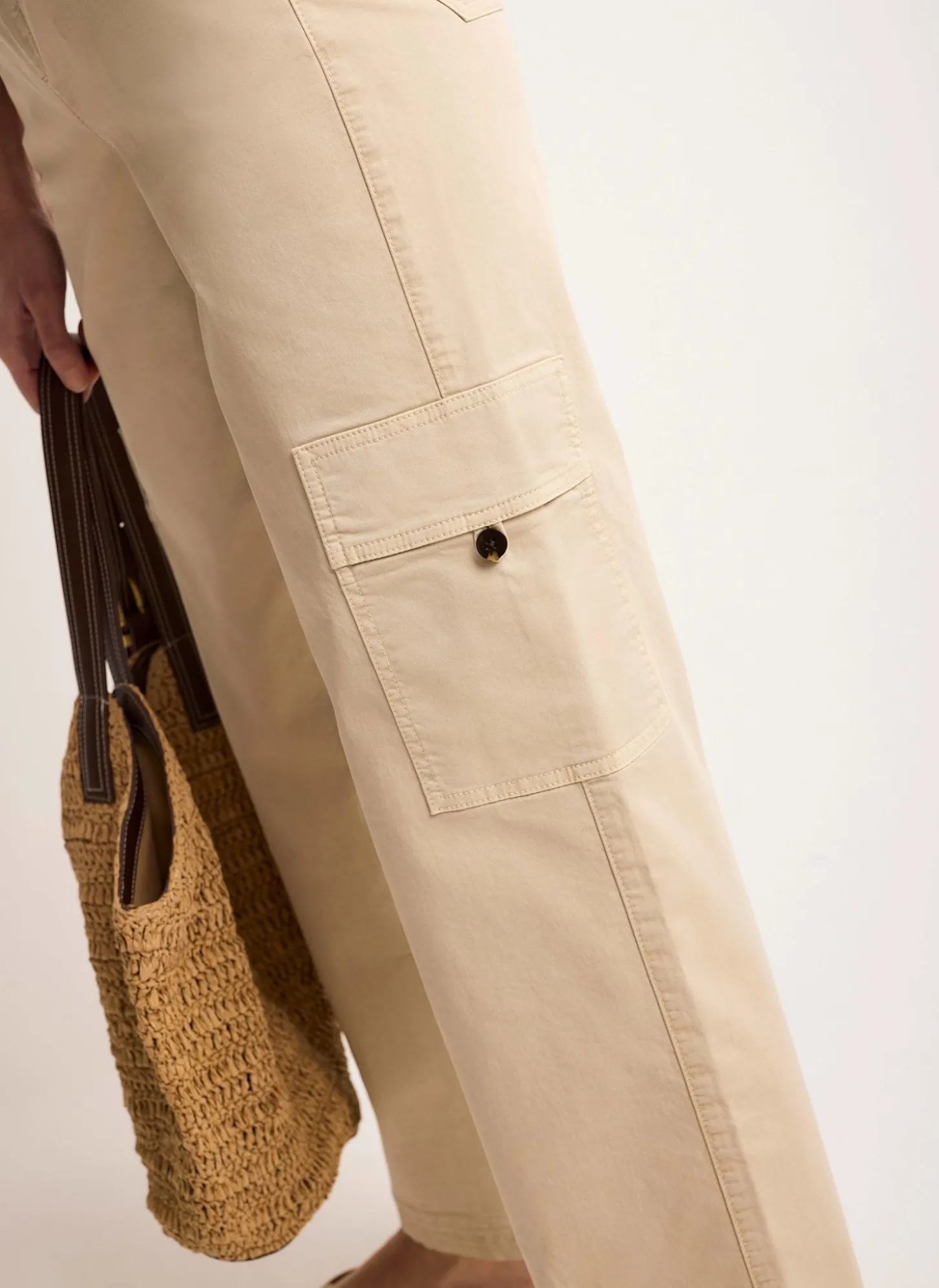 Neutral Straight Utility Chino Trousers