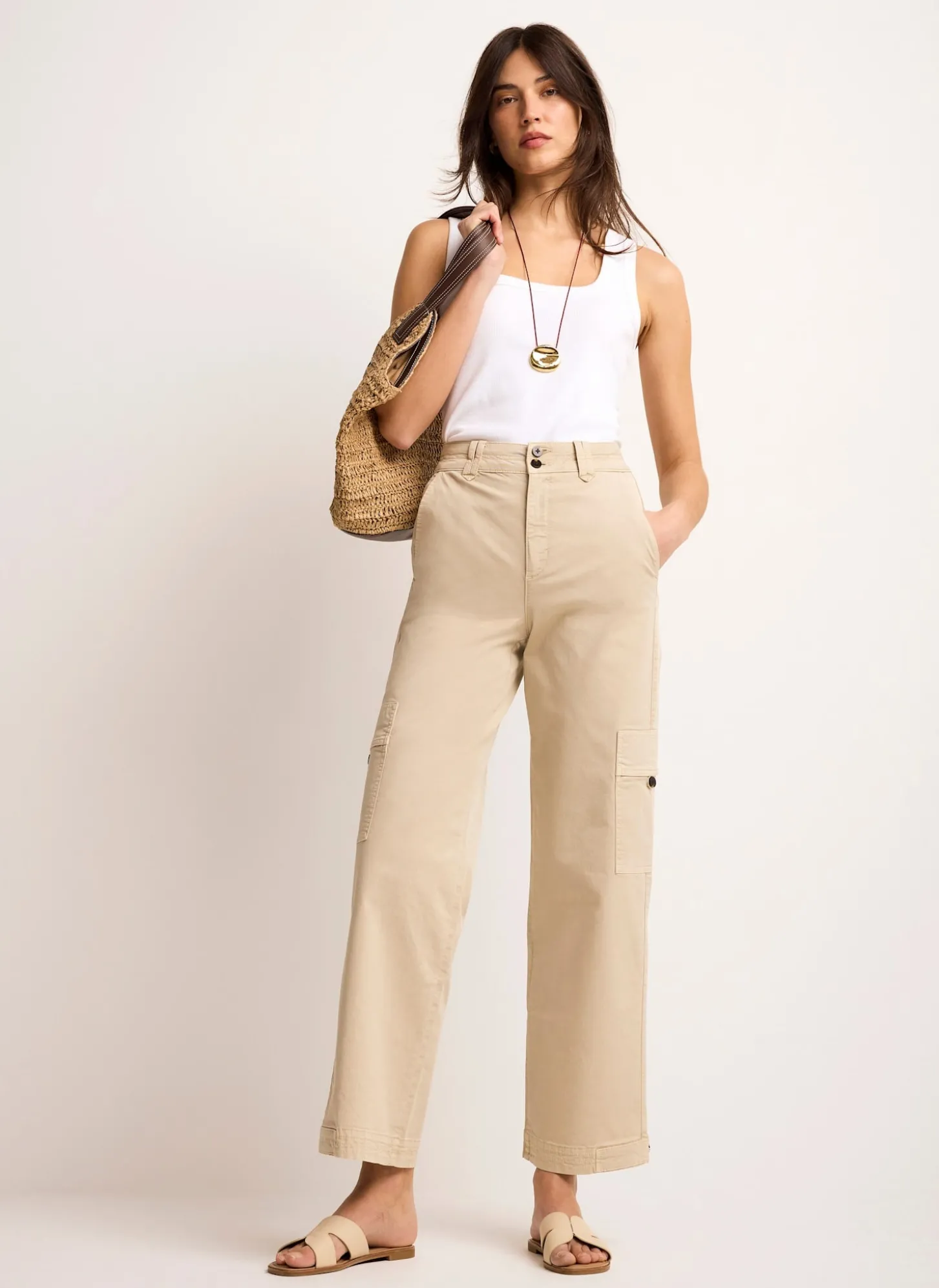 Neutral Straight Utility Chino Trousers