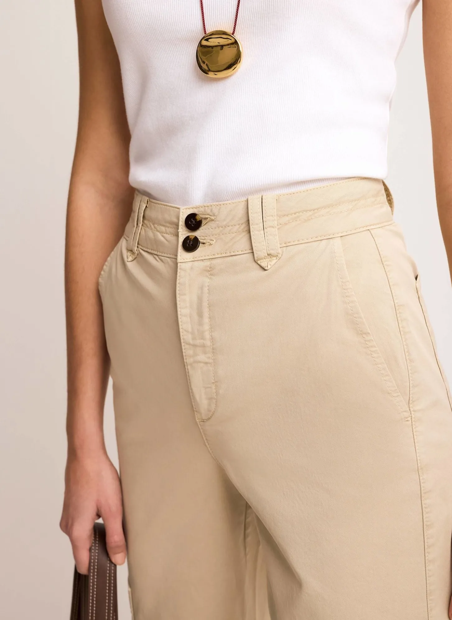 Neutral Straight Utility Chino Trousers