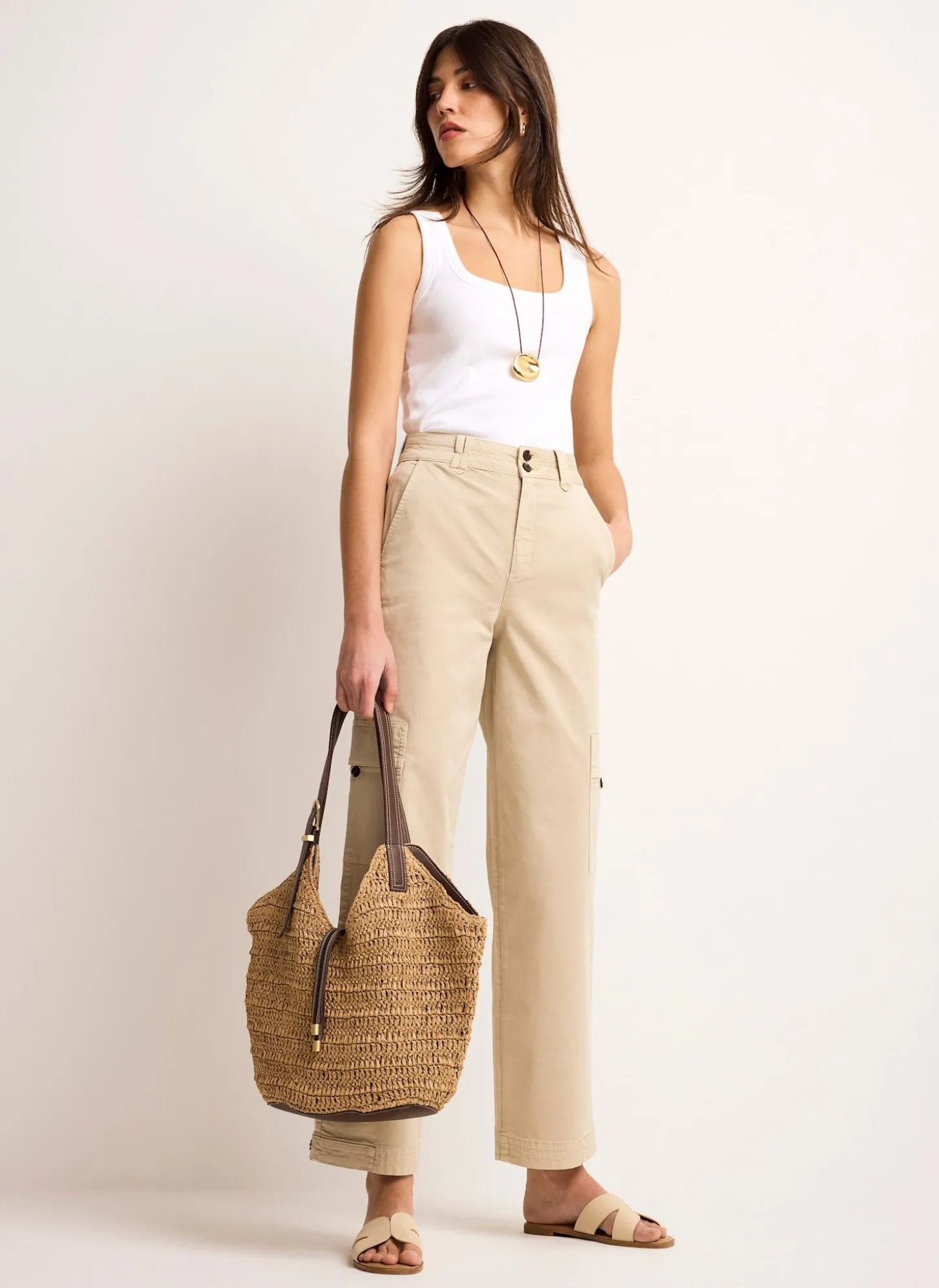 Neutral Straight Utility Chino Trousers