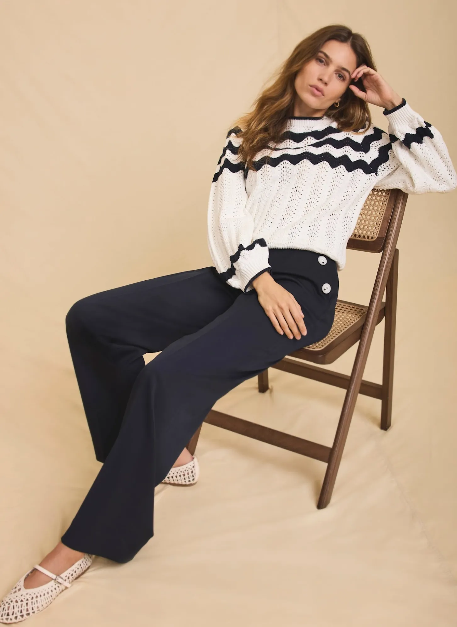 Neutral Striped Bow Back Jumper