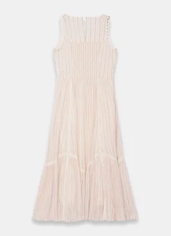 Neutral Striped Cotton Midi Dress