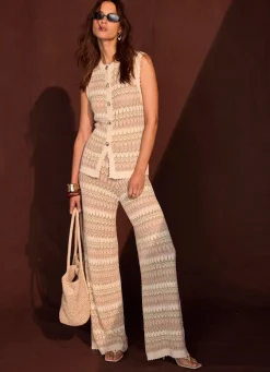 Neutral Striped Crochet Trousers