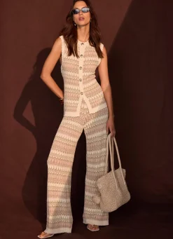 Neutral Striped Crochet Trousers