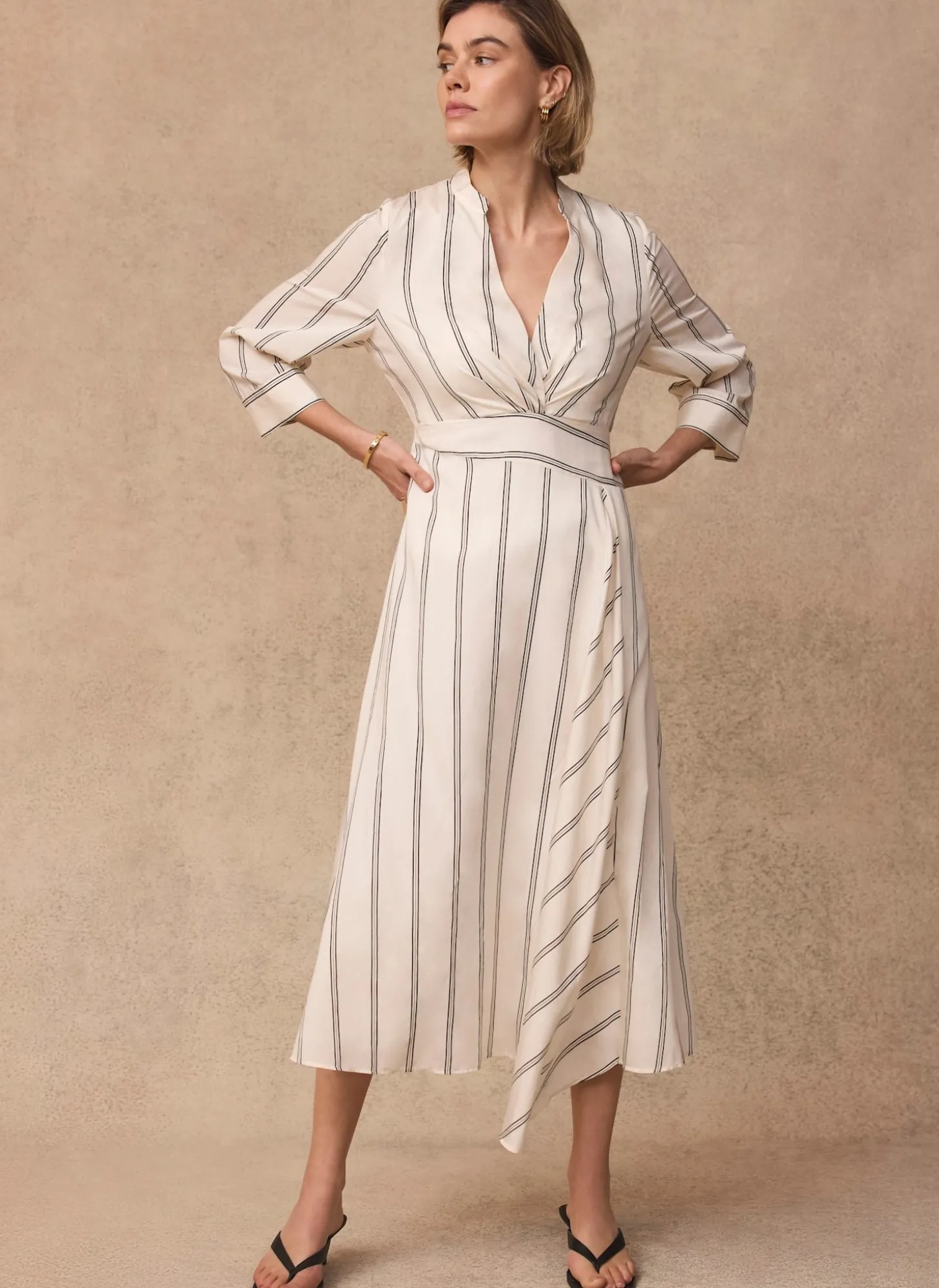 Neutral Striped Midi Dress