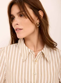 Neutral Striped Ruffle Trim Shirt