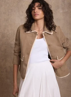 Neutral Suede Crochet Trim Jacket