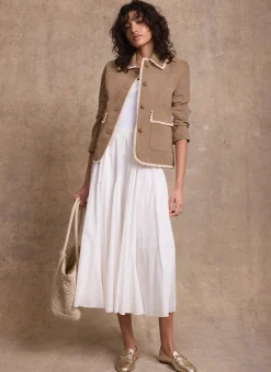 Neutral Suede Crochet Trim Jacket