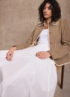 Neutral Suede Crochet Trim Jacket