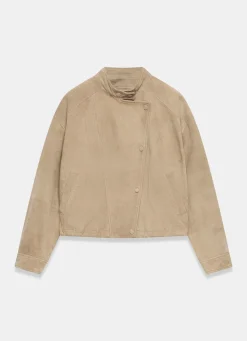 Neutral Suede Cropped Pilot Bomber Jacket