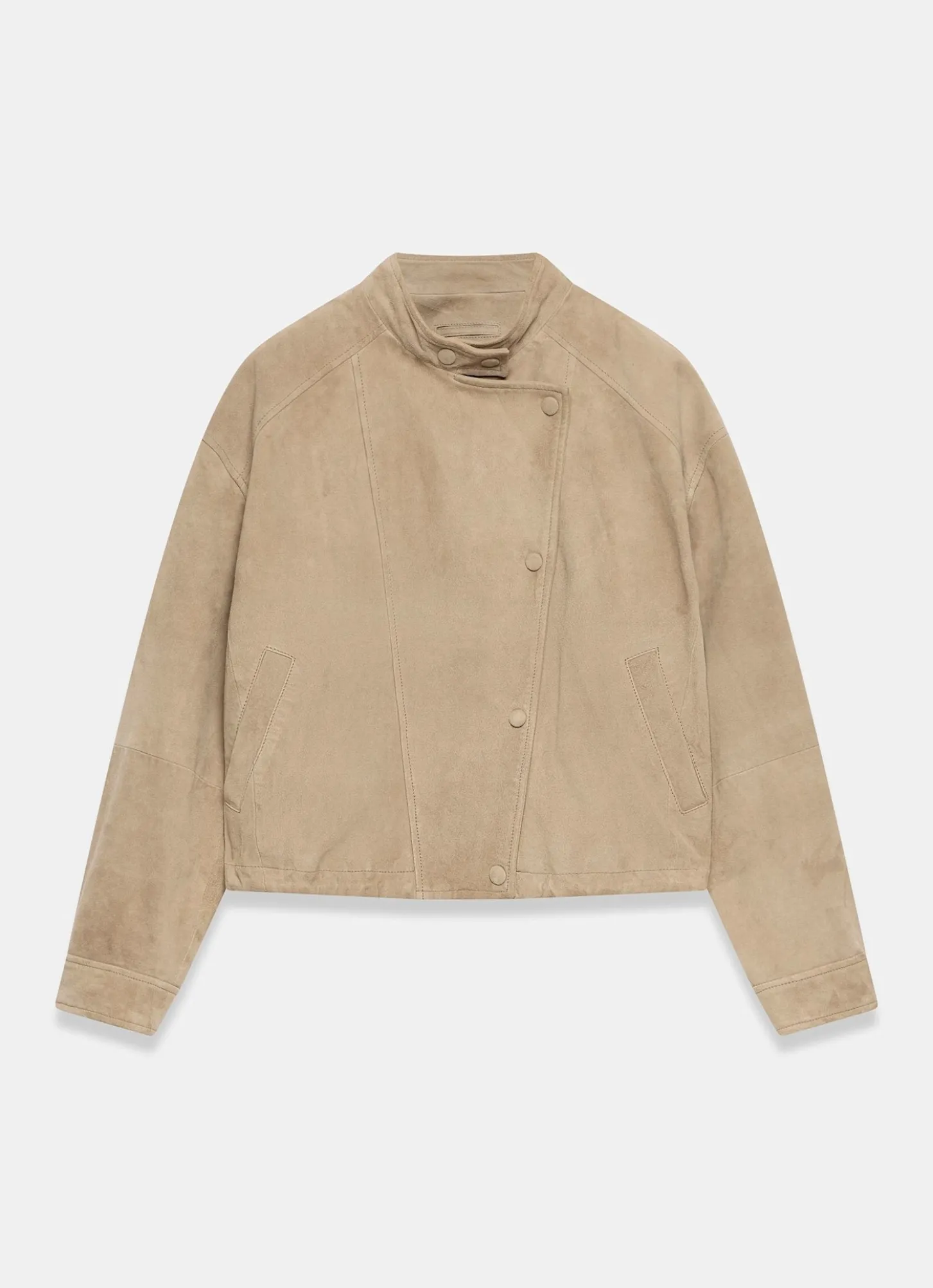 Neutral Suede Cropped Pilot Bomber Jacket