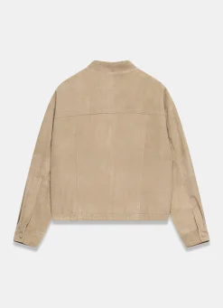 Neutral Suede Cropped Pilot Bomber Jacket