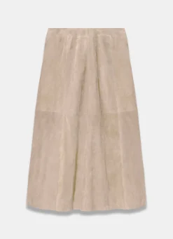 Neutral Suede Godet Midi Skirt