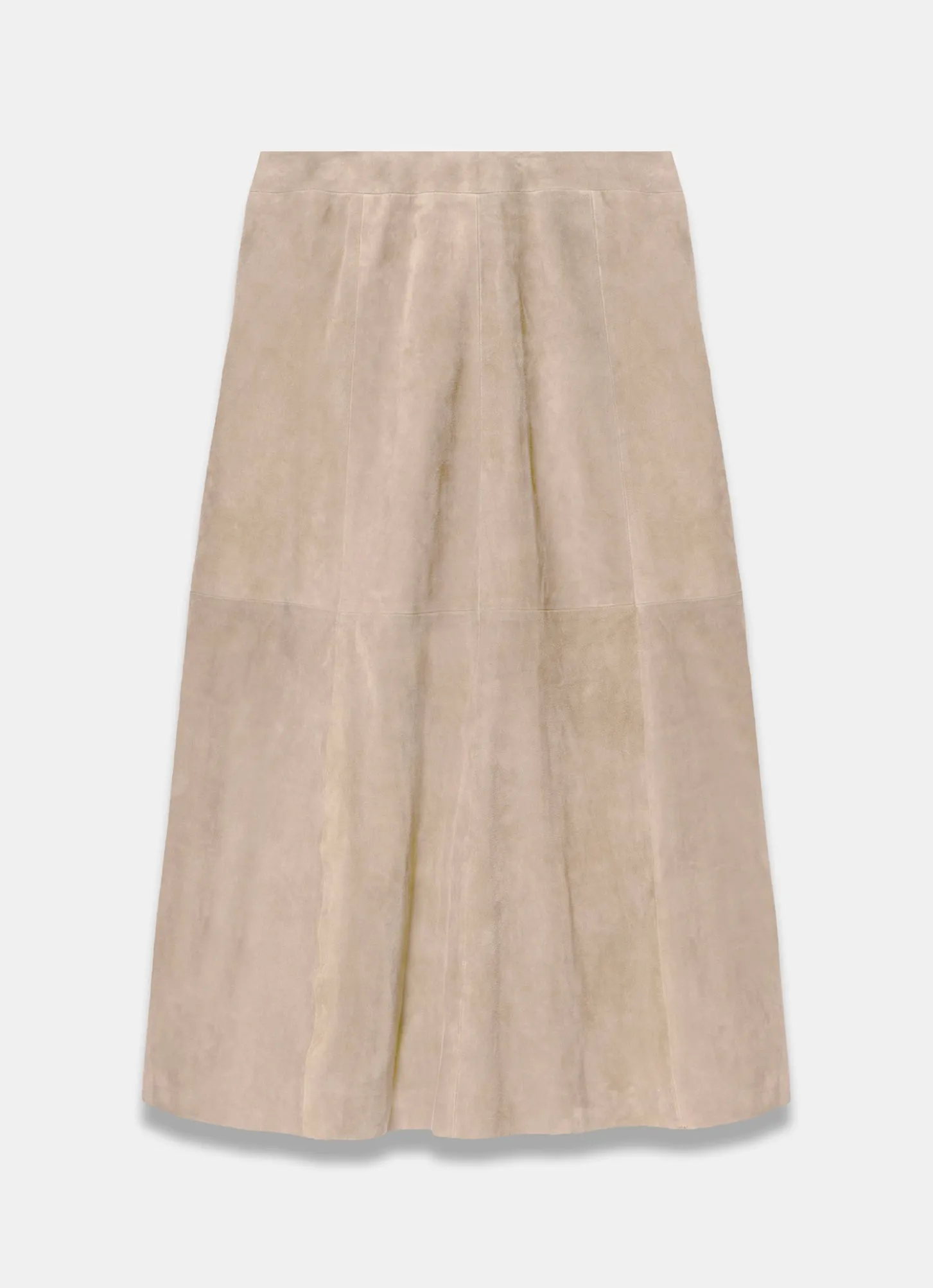 Neutral Suede Godet Midi Skirt