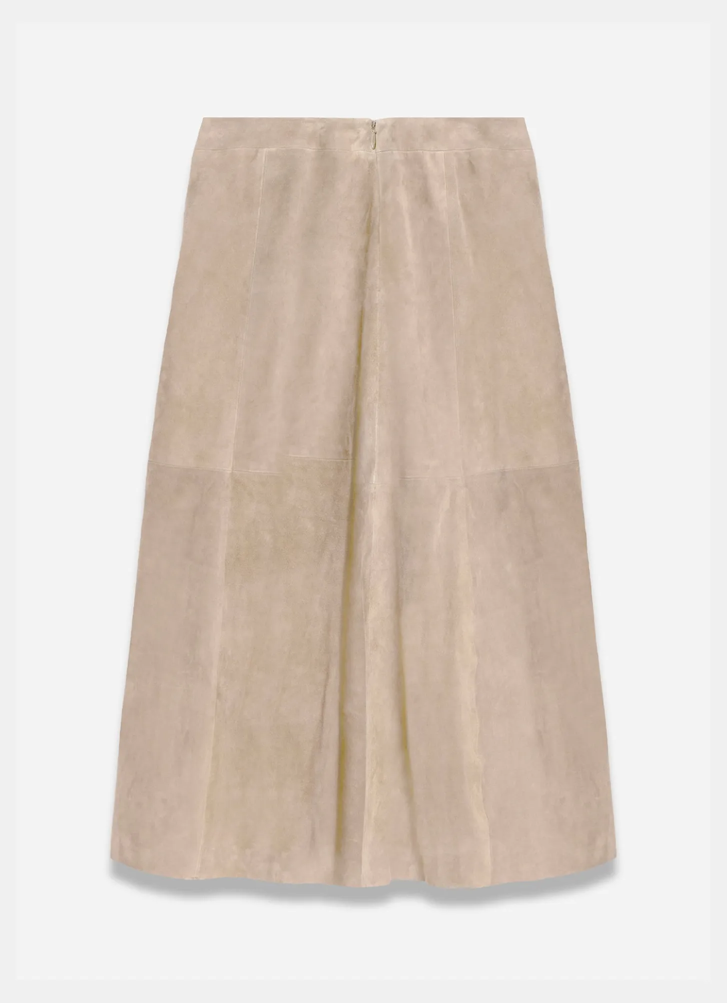 Neutral Suede Godet Midi Skirt