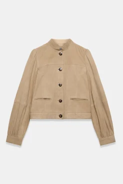 Neutral Suede Puff Sleeve Jacket