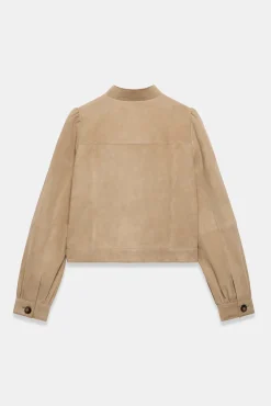 Neutral Suede Puff Sleeve Jacket