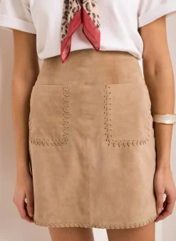 Neutral Suede Stitch Mini Skirt