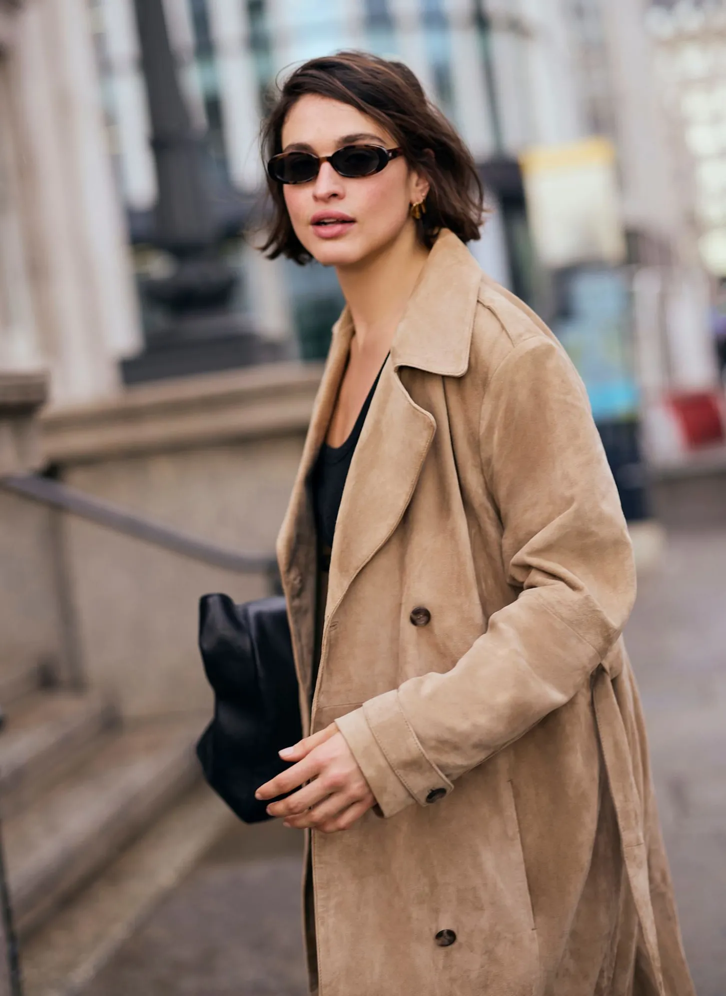 Neutral Suede Trench Coat