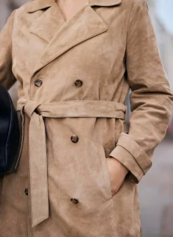 Neutral Suede Trench Coat