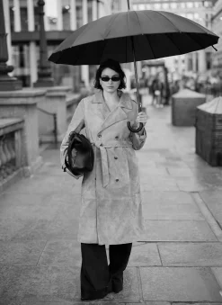 Neutral Suede Trench Coat