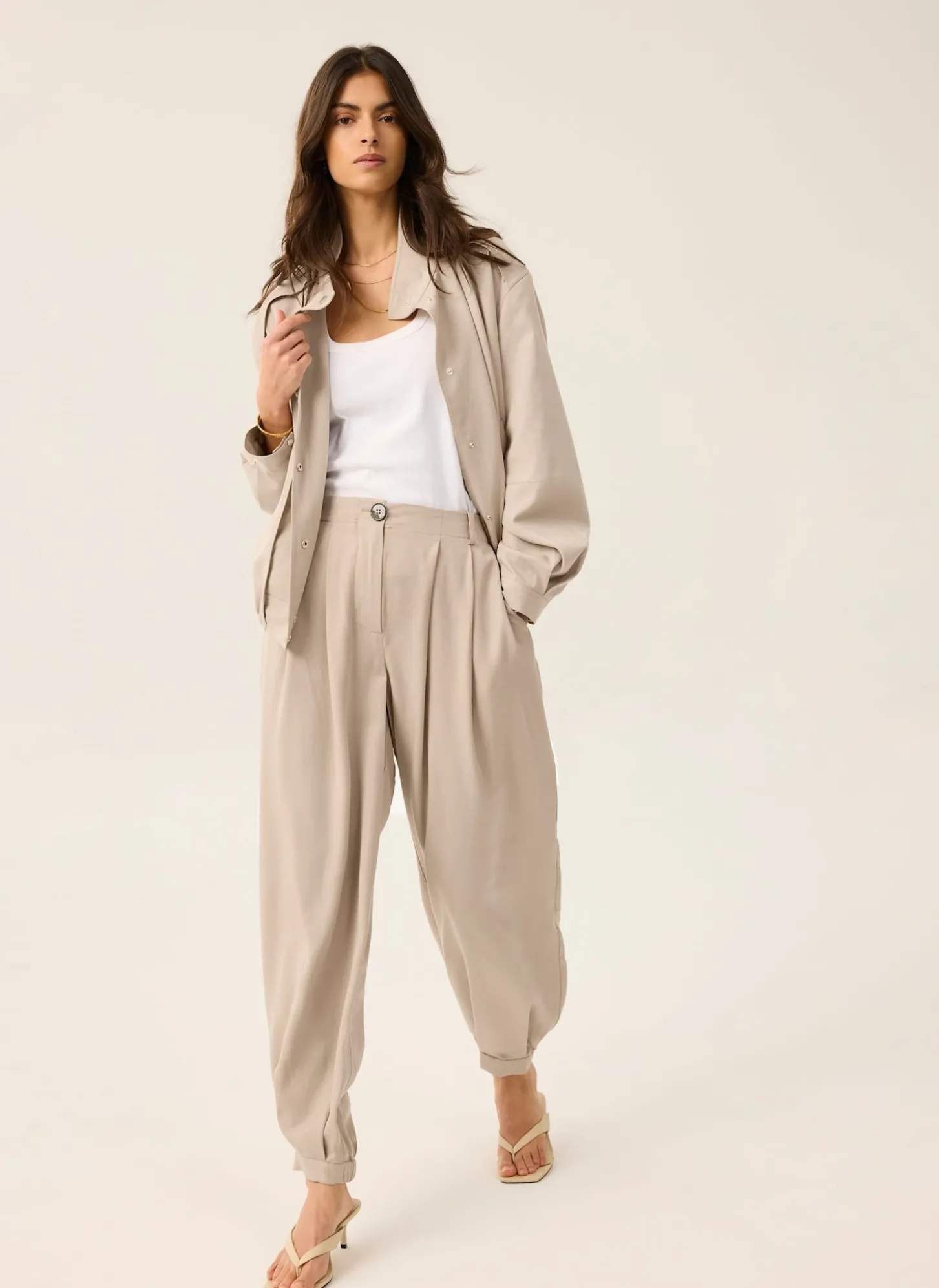 Neutral Tapered Balloon Trousers