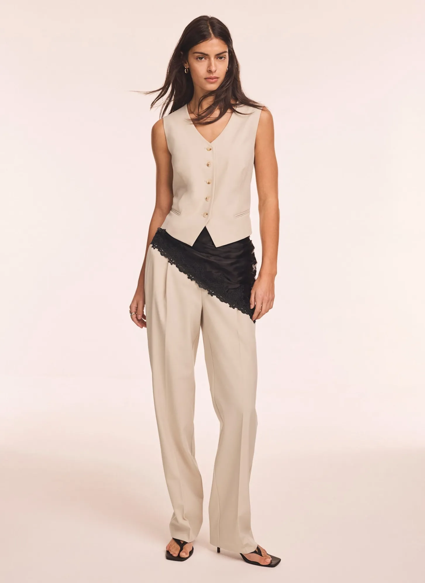 Neutral Tapered Buckle Detail Trousers