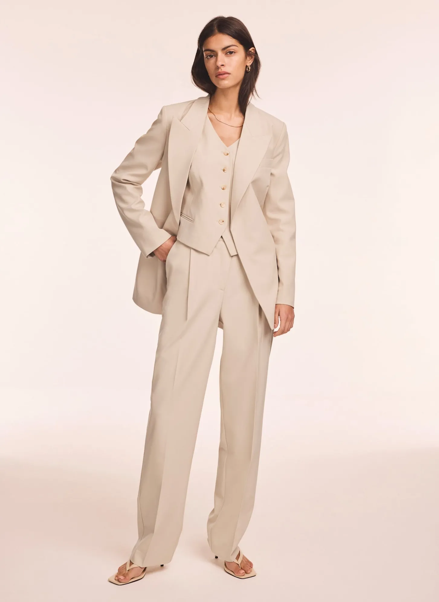 Neutral Tapered Buckle Detail Trousers