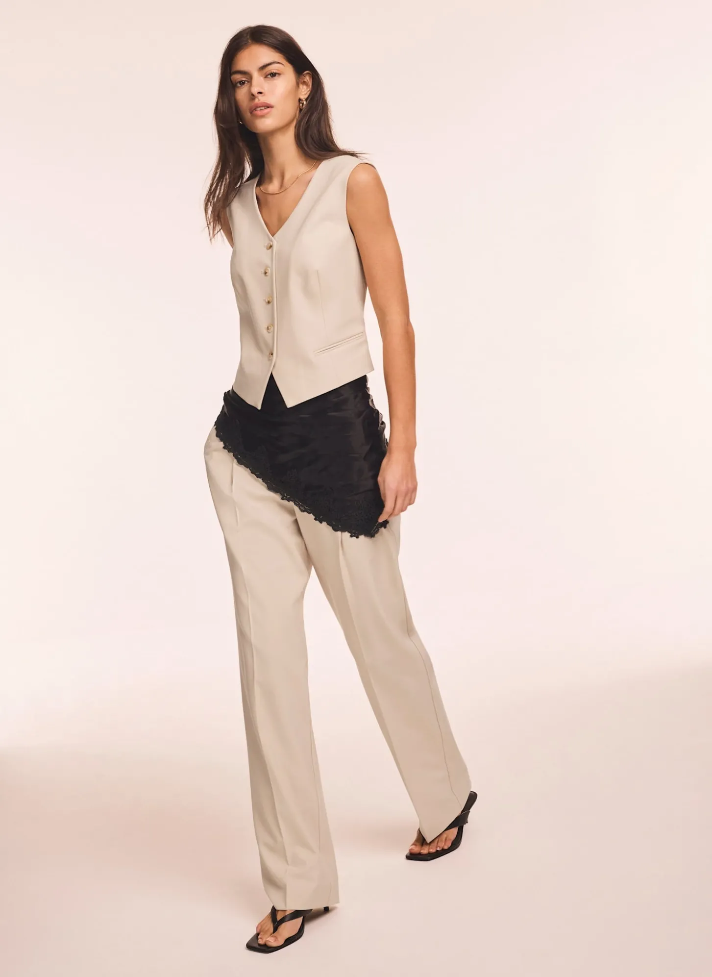 Neutral Tapered Buckle Detail Trousers