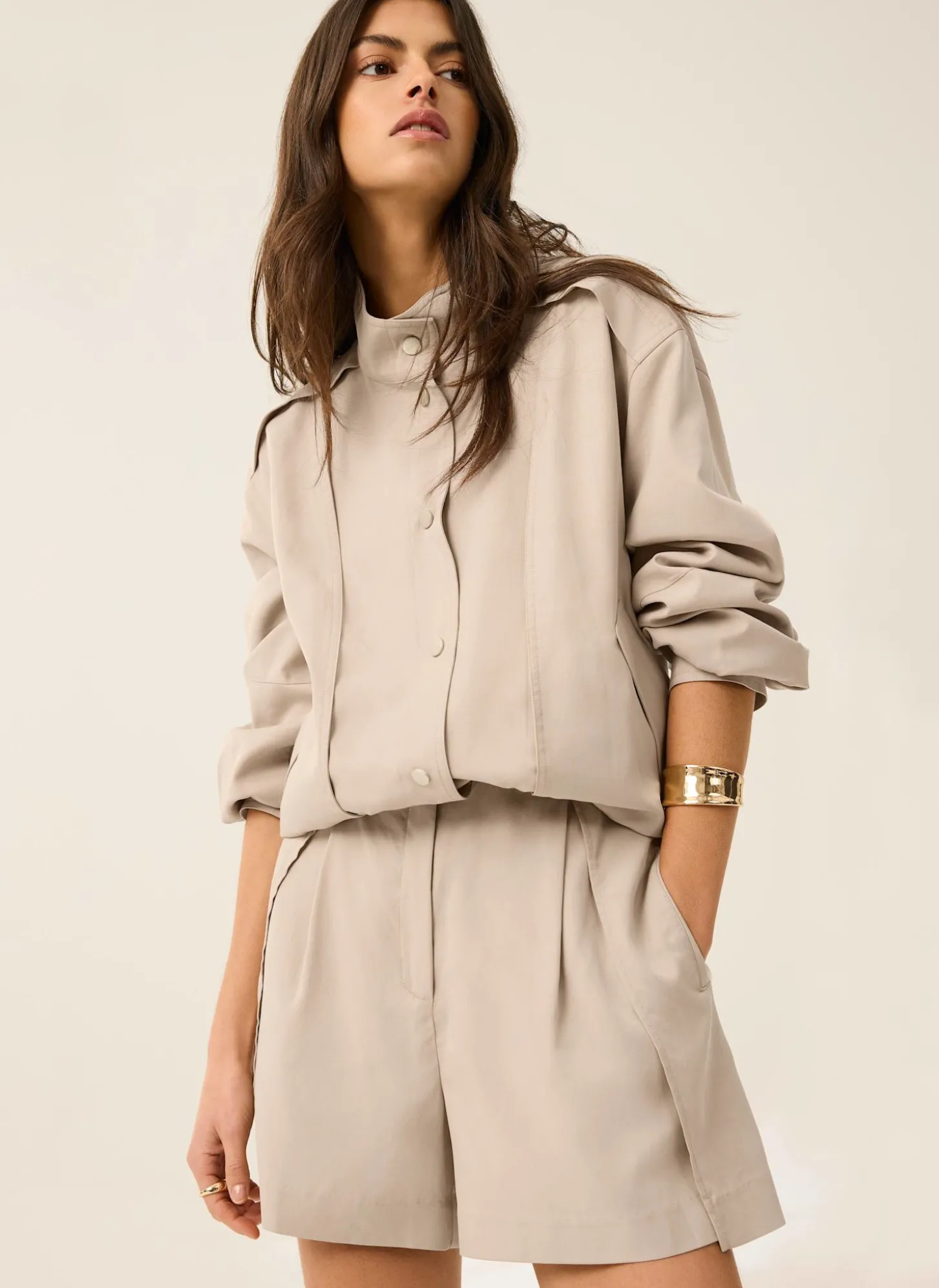Neutral Tie Waist Shorts