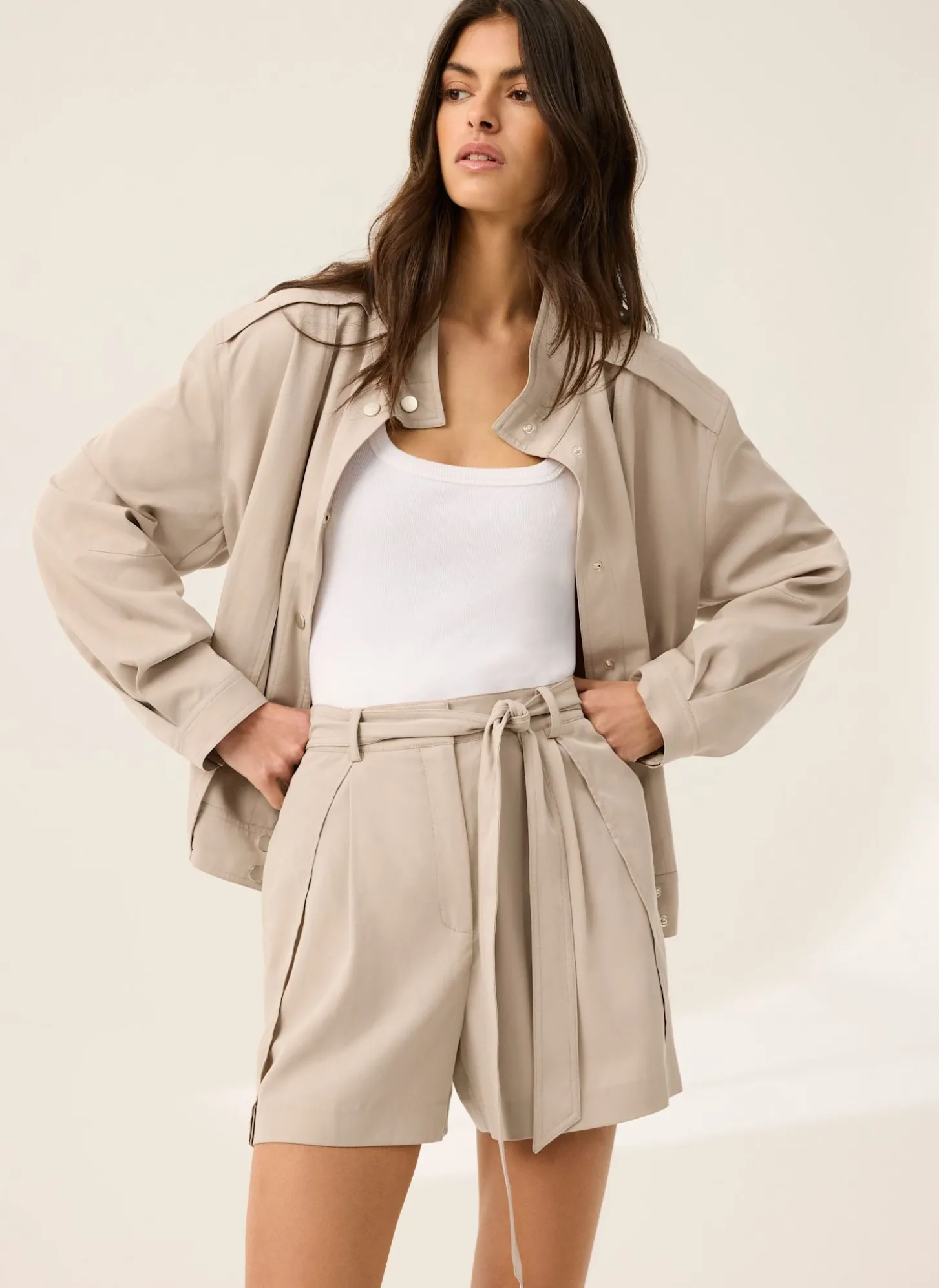 Neutral Tie Waist Shorts