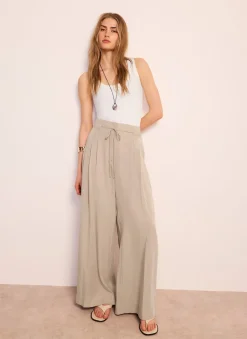 Neutral Tie Waist Wide Trousers