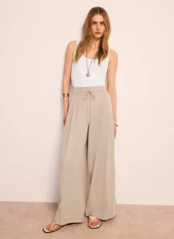 Neutral Tie Waist Wide Trousers