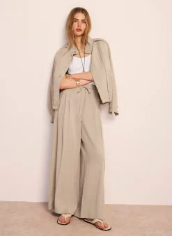 Neutral Tie Waist Wide Trousers