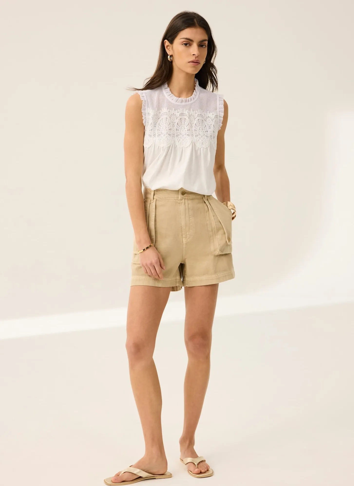 Neutral Utility Denim Shorts