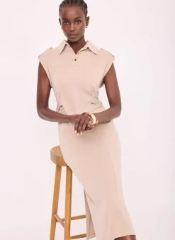 Neutral Utility Midi Dress