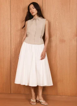 Neutral Waistcoat Layered Midi Dress