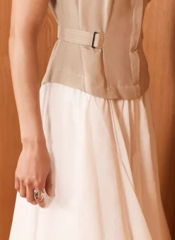 Neutral Waistcoat Layered Midi Dress