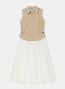 Neutral Waistcoat Layered Midi Dress