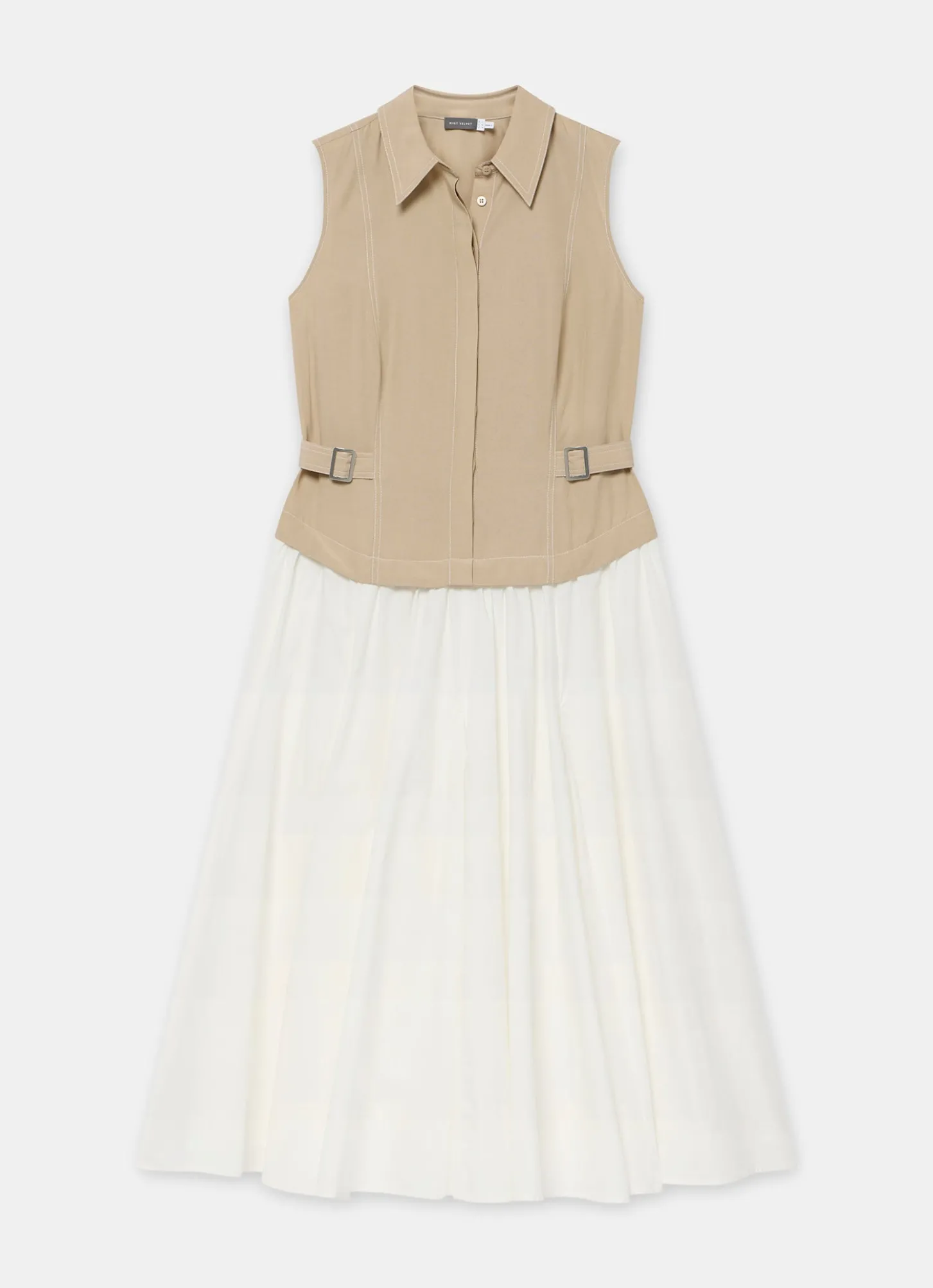 Neutral Waistcoat Layered Midi Dress