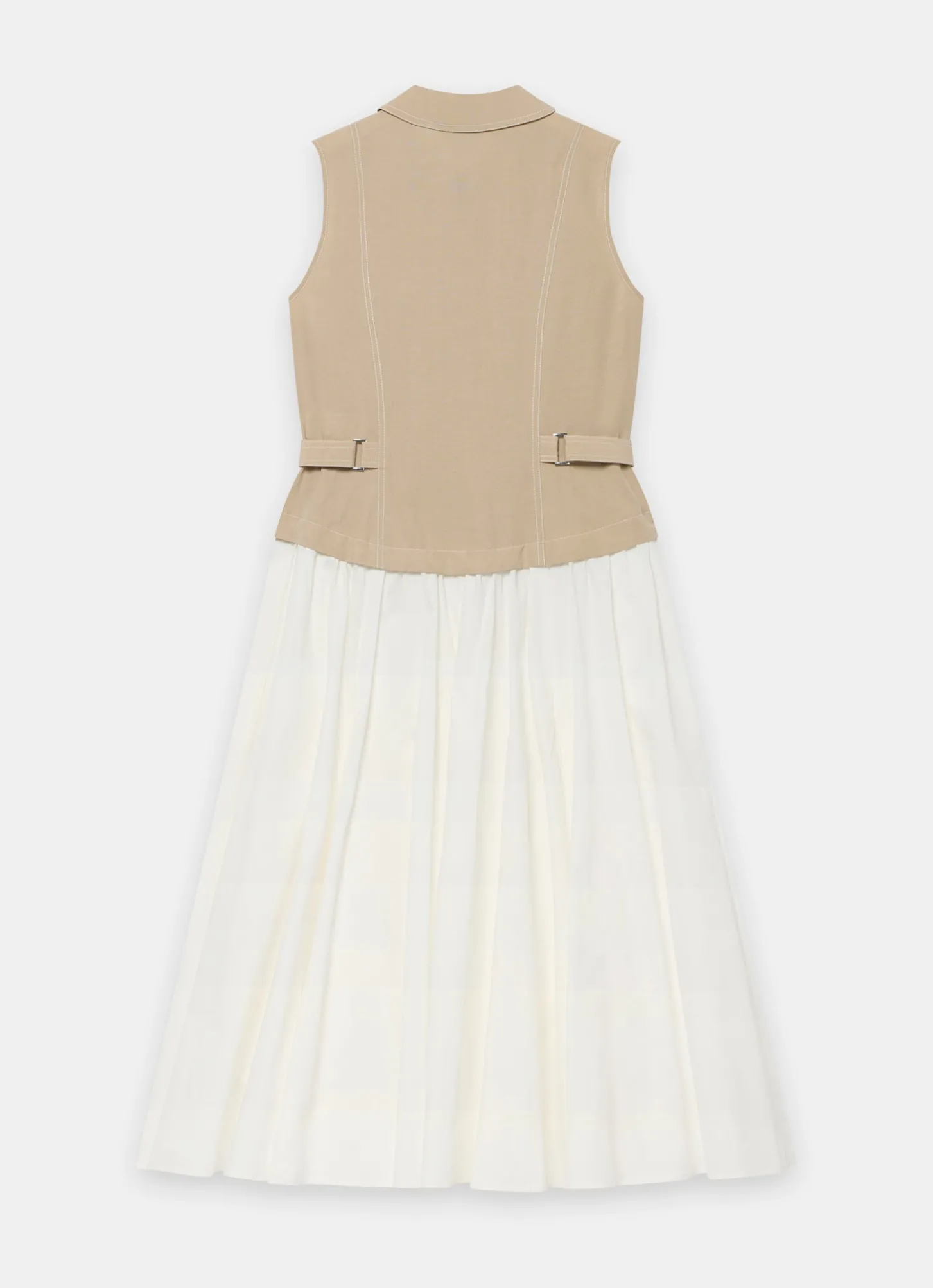 Neutral Waistcoat Layered Midi Dress