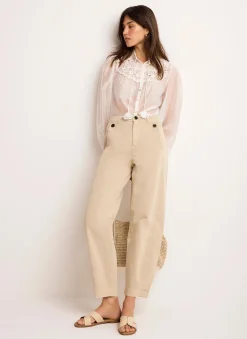 Neutral Washed Barrel Leg Chino Trousers