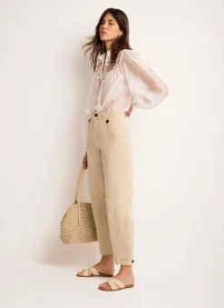 Neutral Washed Barrel Leg Chino Trousers