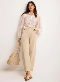 Neutral Washed Barrel Leg Chino Trousers