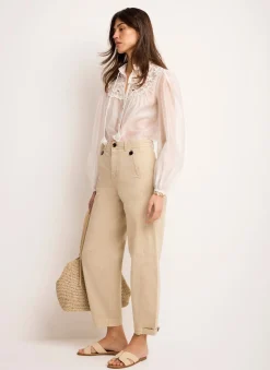 Neutral Washed Barrel Leg Chino Trousers