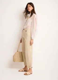 Neutral Washed Barrel Leg Chino Trousers