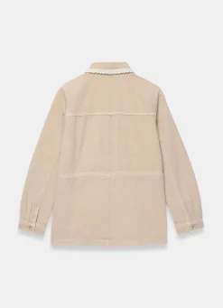 Neutral Washed Lace Trim Shacket
