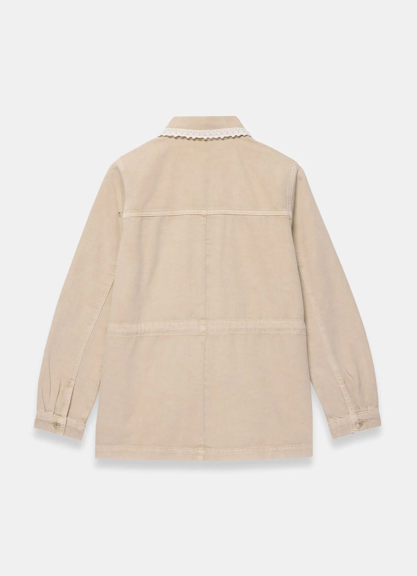 Neutral Washed Lace Trim Shacket